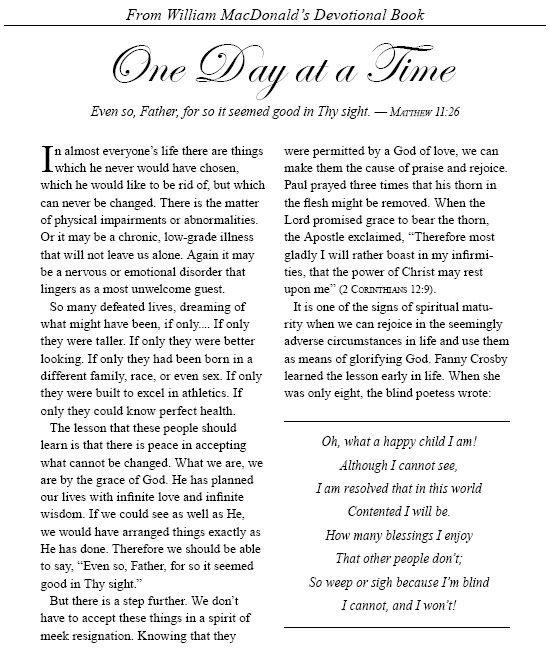One Day at a time by William MacDonald